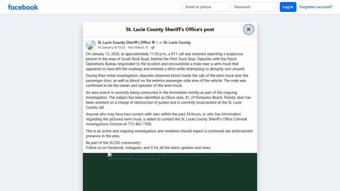 On January 15, 2026,... - St. Lucie County Sheriff's Office Facebook
